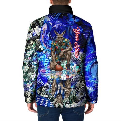 Personalized North Melbourne Football Kangaroos Padded Jacket Tropical Hibiscus Flowers - Pacific Fusion Style