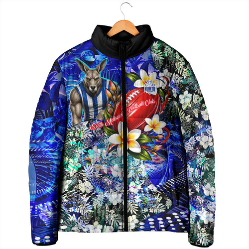 Personalized North Melbourne Football Kangaroos Padded Jacket Tropical Hibiscus Flowers - Pacific Fusion Style