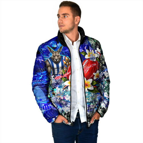 Personalized North Melbourne Football Kangaroos Padded Jacket Tropical Hibiscus Flowers - Pacific Fusion Style
