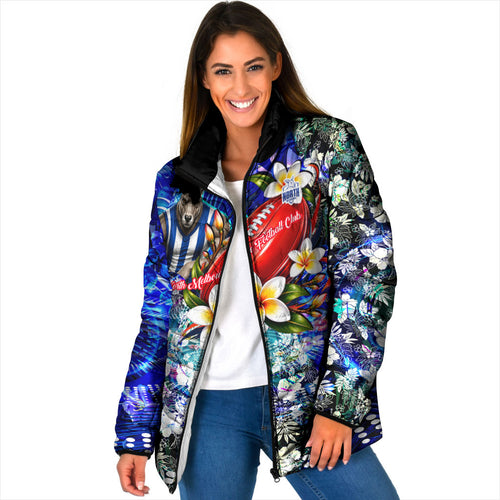 Personalized North Melbourne Football Kangaroos Padded Jacket Tropical Hibiscus Flowers - Pacific Fusion Style