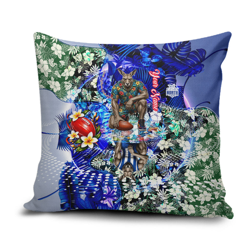 Personalized North Melbourne Football Kangaroos Pillow Cover Tropical Hibiscus Flowers - Pacific Fusion Style