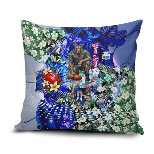 Personalized North Melbourne Football Kangaroos Pillow Cover Tropical Hibiscus Flowers - Pacific Fusion Style