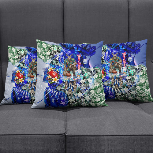 Personalized North Melbourne Football Kangaroos Pillow Cover Tropical Hibiscus Flowers - Pacific Fusion Style