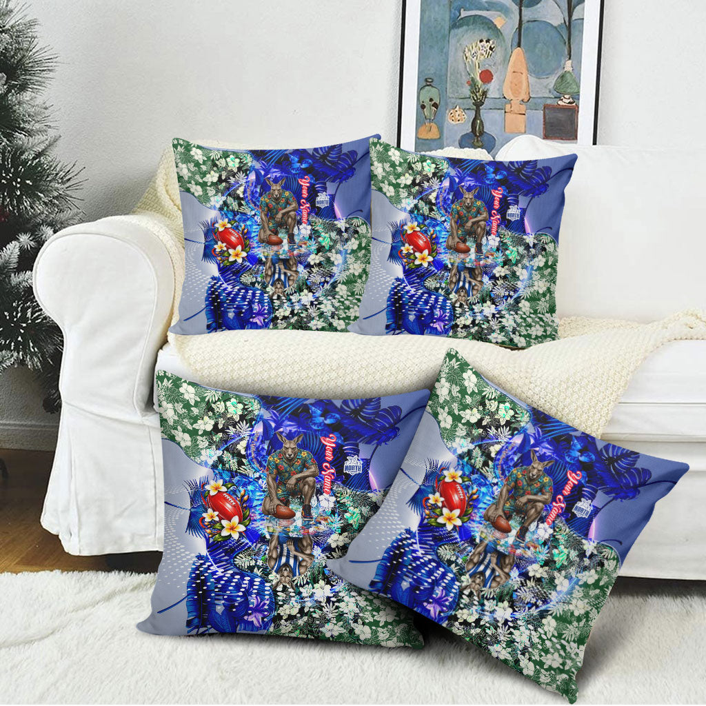 Personalized North Melbourne Football Kangaroos Pillow Cover Tropical Hibiscus Flowers - Pacific Fusion Style