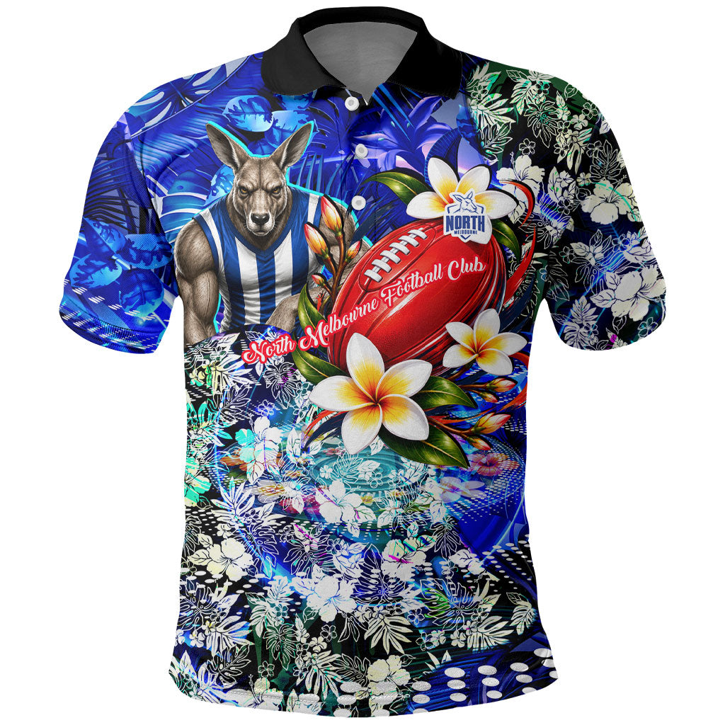 Personalized North Melbourne Football Kangaroos Polo Shirt Tropical Hibiscus Flowers - Pacific Fusion Style