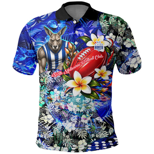 Personalized North Melbourne Football Kangaroos Polo Shirt Tropical Hibiscus Flowers - Pacific Fusion Style