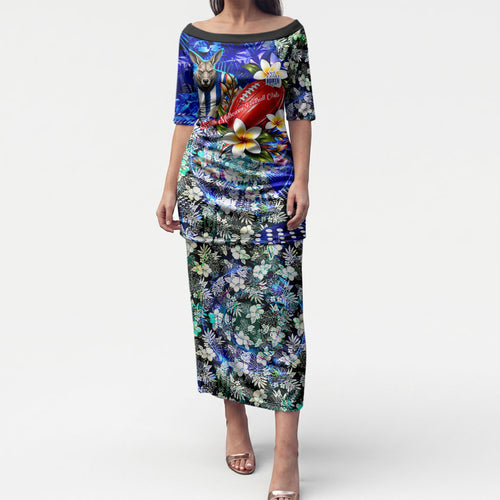 Personalized North Melbourne Football Kangaroos Puletasi Tropical Hibiscus Flowers - Pacific Fusion Style