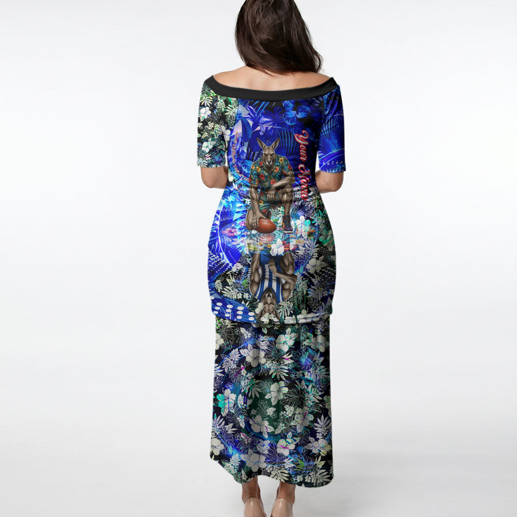 Personalized North Melbourne Football Kangaroos Puletasi Tropical Hibiscus Flowers - Pacific Fusion Style