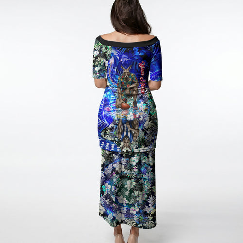 Personalized North Melbourne Football Kangaroos Puletasi Tropical Hibiscus Flowers - Pacific Fusion Style