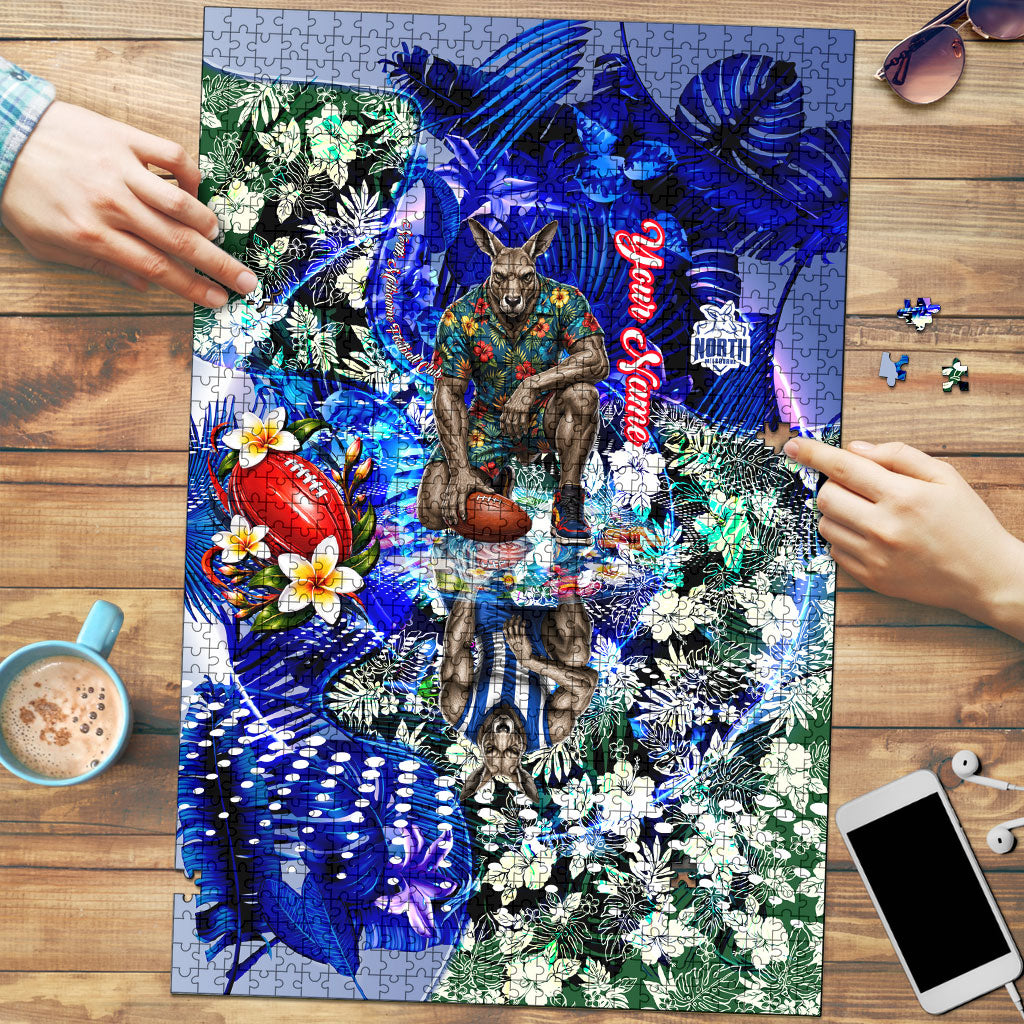 Personalized North Melbourne Football Kangaroos Puzzle Tropical Hibiscus Flowers - Pacific Fusion Style