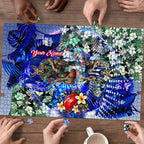 Personalized North Melbourne Football Kangaroos Puzzle Tropical Hibiscus Flowers - Pacific Fusion Style