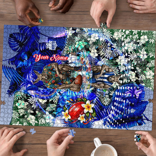 Personalized North Melbourne Football Kangaroos Puzzle Tropical Hibiscus Flowers - Pacific Fusion Style