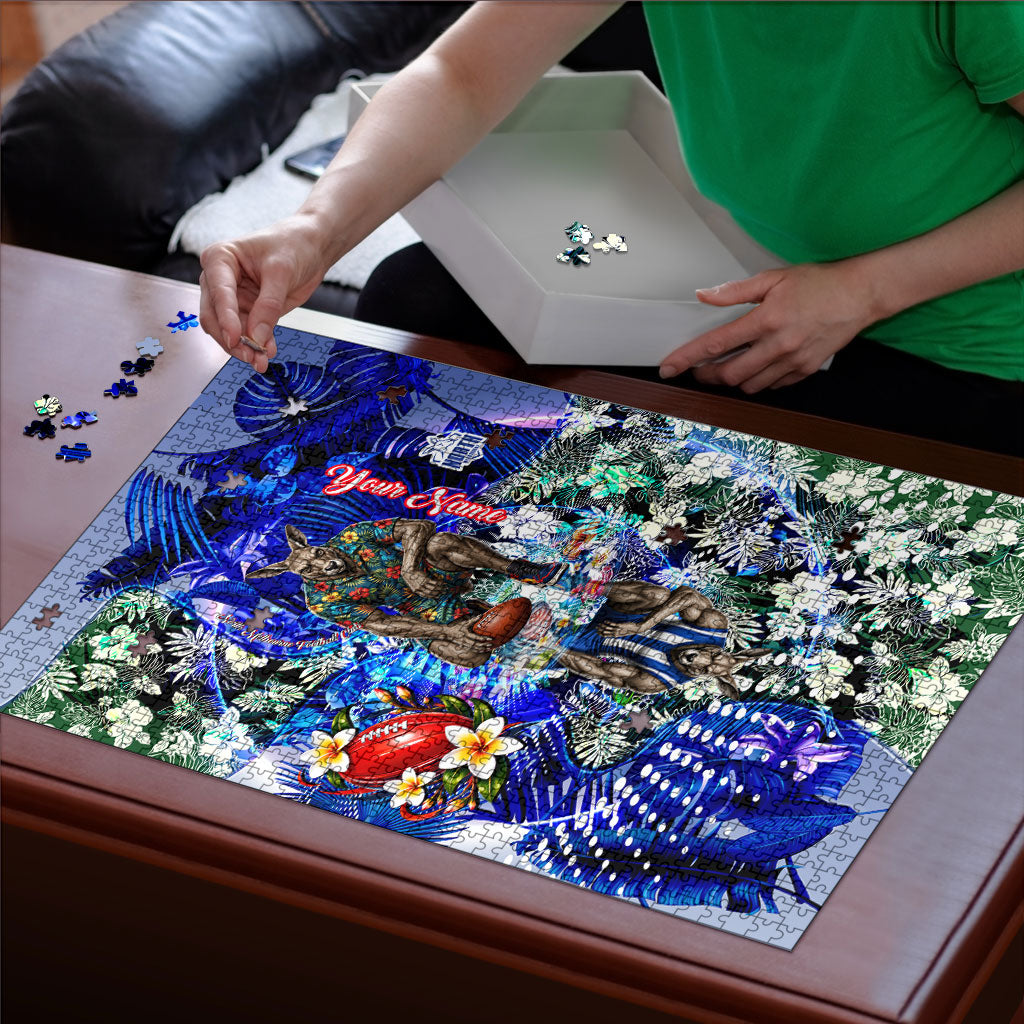Personalized North Melbourne Football Kangaroos Puzzle Tropical Hibiscus Flowers - Pacific Fusion Style