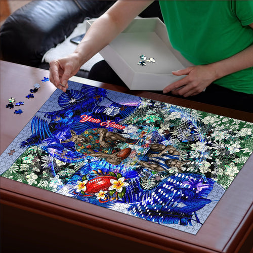 Personalized North Melbourne Football Kangaroos Puzzle Tropical Hibiscus Flowers - Pacific Fusion Style