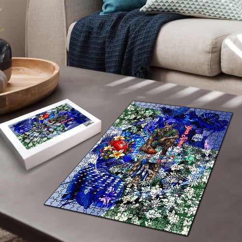Personalized North Melbourne Football Kangaroos Puzzle Tropical Hibiscus Flowers - Pacific Fusion Style