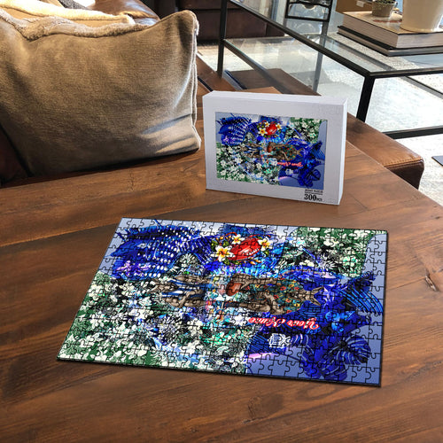 Personalized North Melbourne Football Kangaroos Puzzle Tropical Hibiscus Flowers - Pacific Fusion Style