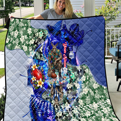 Personalized North Melbourne Football Kangaroos Quilt Tropical Hibiscus Flowers - Pacific Fusion Style
