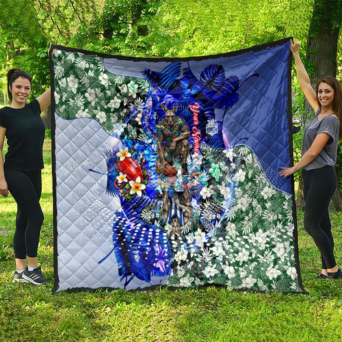 Personalized North Melbourne Football Kangaroos Quilt Tropical Hibiscus Flowers - Pacific Fusion Style