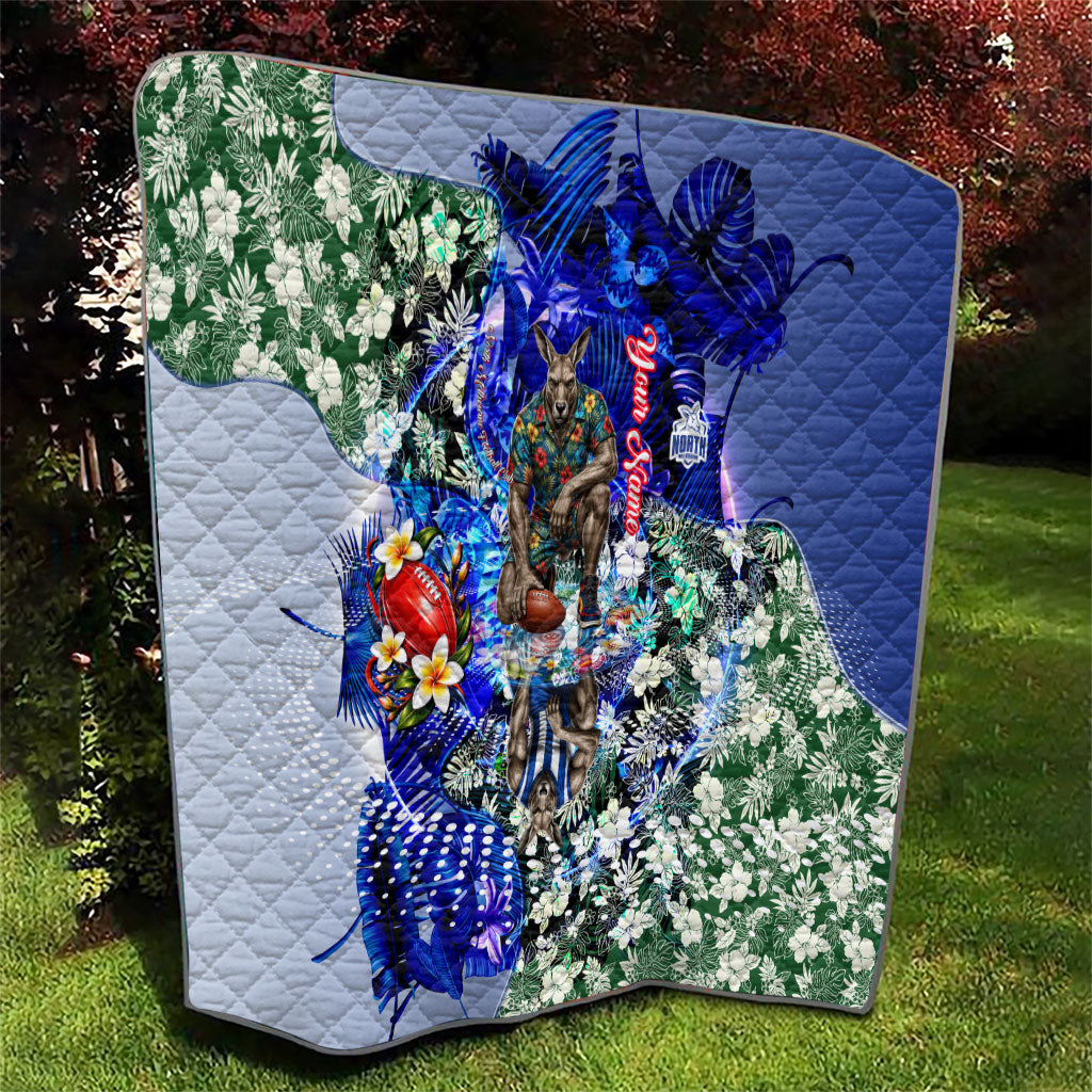 Personalized North Melbourne Football Kangaroos Quilt Tropical Hibiscus Flowers - Pacific Fusion Style