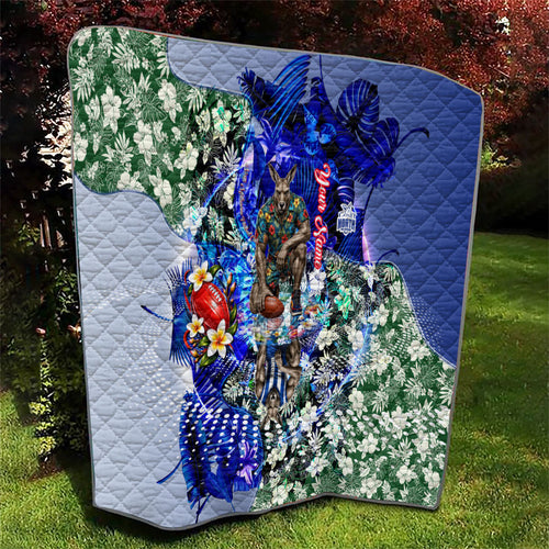 Personalized North Melbourne Football Kangaroos Quilt Tropical Hibiscus Flowers - Pacific Fusion Style