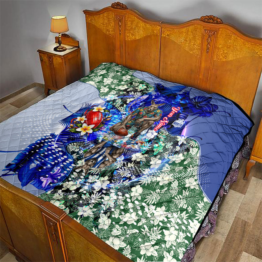 Personalized North Melbourne Football Kangaroos Quilt Tropical Hibiscus Flowers - Pacific Fusion Style