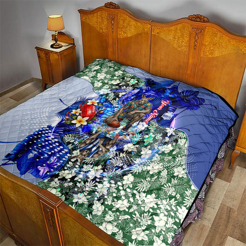 Personalized North Melbourne Football Kangaroos Quilt Tropical Hibiscus Flowers - Pacific Fusion Style