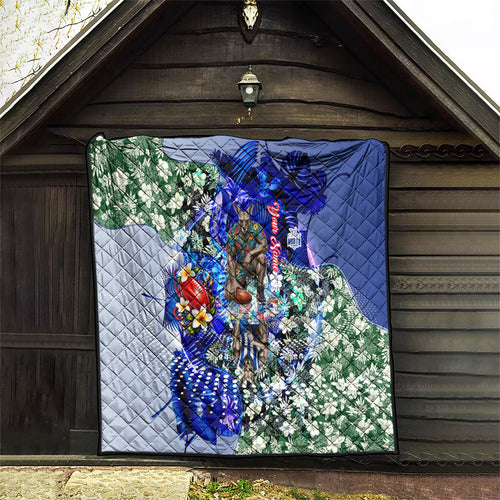 Personalized North Melbourne Football Kangaroos Quilt Tropical Hibiscus Flowers - Pacific Fusion Style