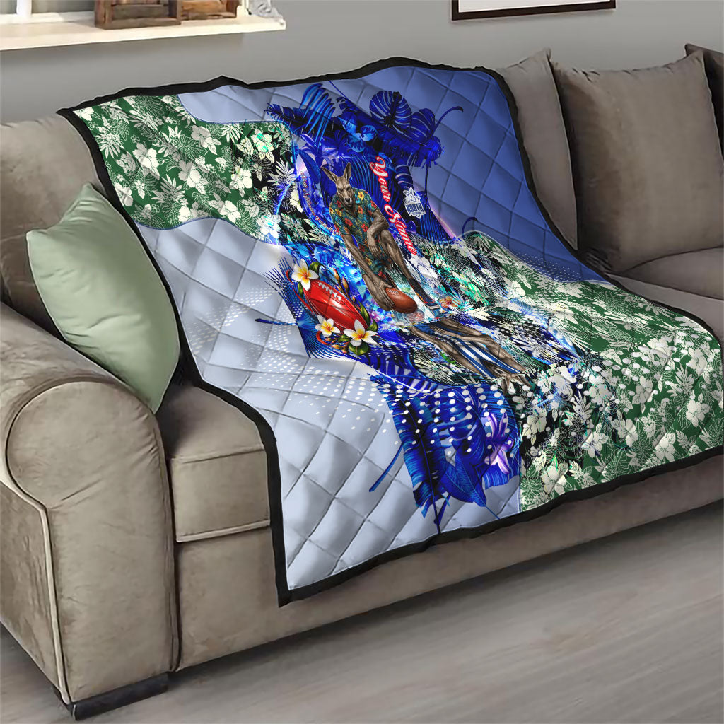 Personalized North Melbourne Football Kangaroos Quilt Tropical Hibiscus Flowers - Pacific Fusion Style