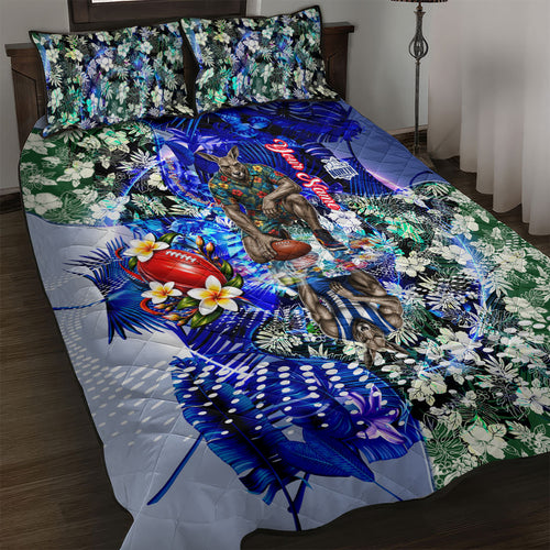 Personalized North Melbourne Football Kangaroos Quilt Bed Set Tropical Hibiscus Flowers - Pacific Fusion Style