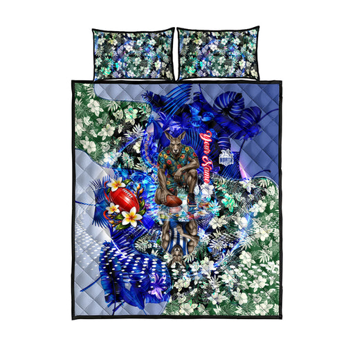 Personalized North Melbourne Football Kangaroos Quilt Bed Set Tropical Hibiscus Flowers - Pacific Fusion Style