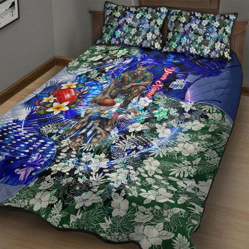 Personalized North Melbourne Football Kangaroos Quilt Bed Set Tropical Hibiscus Flowers - Pacific Fusion Style