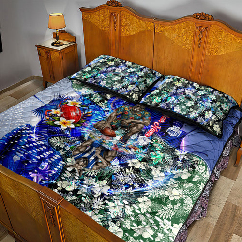 Personalized North Melbourne Football Kangaroos Quilt Bed Set Tropical Hibiscus Flowers - Pacific Fusion Style