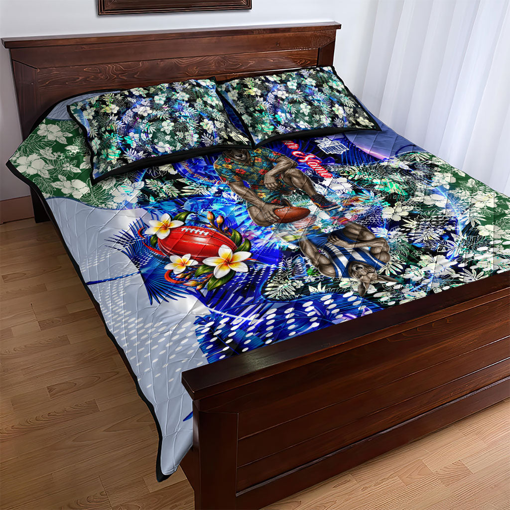 Personalized North Melbourne Football Kangaroos Quilt Bed Set Tropical Hibiscus Flowers - Pacific Fusion Style