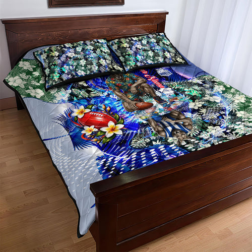 Personalized North Melbourne Football Kangaroos Quilt Bed Set Tropical Hibiscus Flowers - Pacific Fusion Style