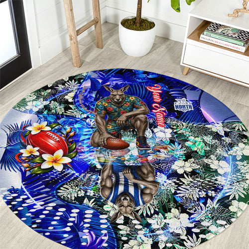 Personalized North Melbourne Football Kangaroos Round Carpet Tropical Hibiscus Flowers - Pacific Fusion Style