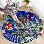 Personalized North Melbourne Football Kangaroos Round Carpet Tropical Hibiscus Flowers - Pacific Fusion Style