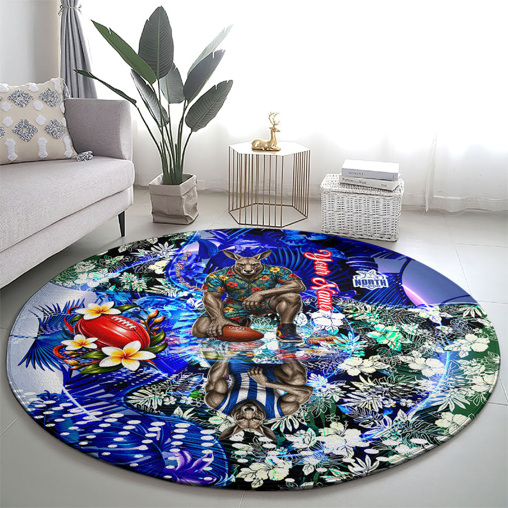 Personalized North Melbourne Football Kangaroos Round Carpet Tropical Hibiscus Flowers - Pacific Fusion Style