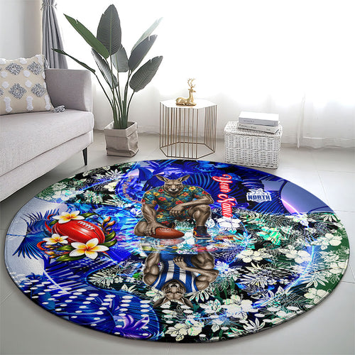 Personalized North Melbourne Football Kangaroos Round Carpet Tropical Hibiscus Flowers - Pacific Fusion Style