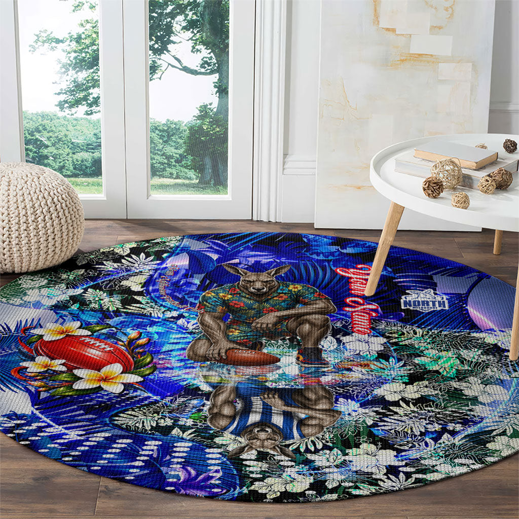 Personalized North Melbourne Football Kangaroos Round Carpet Tropical Hibiscus Flowers - Pacific Fusion Style