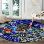Personalized North Melbourne Football Kangaroos Round Carpet Tropical Hibiscus Flowers - Pacific Fusion Style