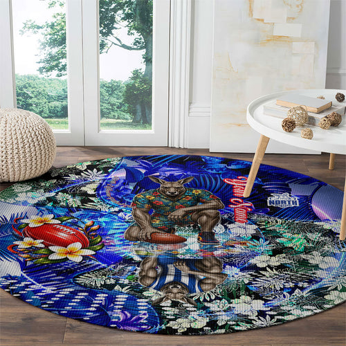 Personalized North Melbourne Football Kangaroos Round Carpet Tropical Hibiscus Flowers - Pacific Fusion Style