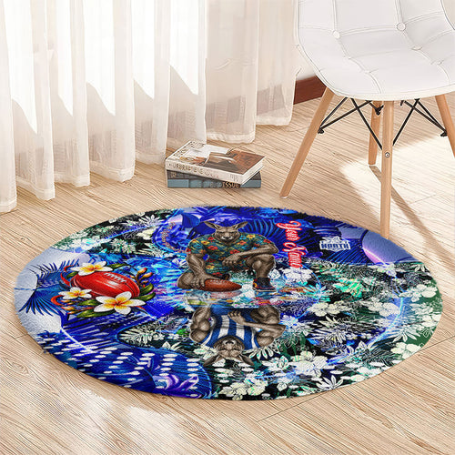 Personalized North Melbourne Football Kangaroos Round Carpet Tropical Hibiscus Flowers - Pacific Fusion Style
