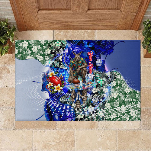 Personalized North Melbourne Football Kangaroos Rubber Doormat Tropical Hibiscus Flowers - Pacific Fusion Style