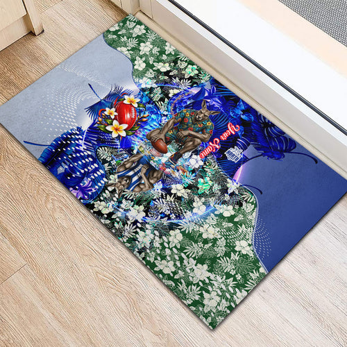 Personalized North Melbourne Football Kangaroos Rubber Doormat Tropical Hibiscus Flowers - Pacific Fusion Style