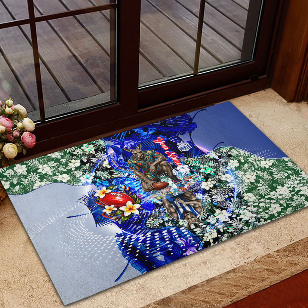 Personalized North Melbourne Football Kangaroos Rubber Doormat Tropical Hibiscus Flowers - Pacific Fusion Style