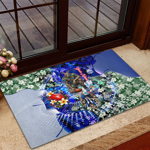Personalized North Melbourne Football Kangaroos Rubber Doormat Tropical Hibiscus Flowers - Pacific Fusion Style