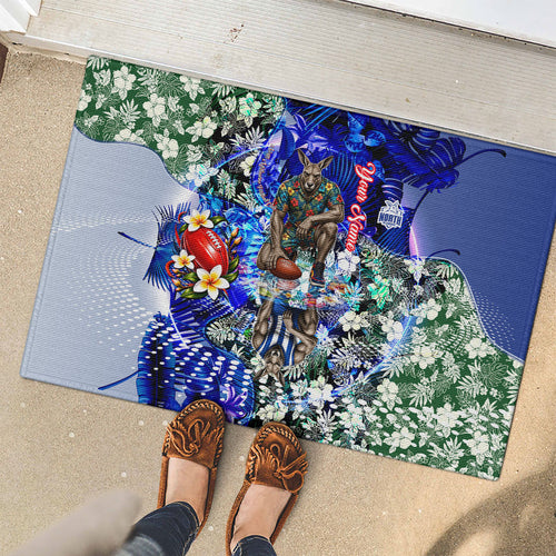 Personalized North Melbourne Football Kangaroos Rubber Doormat Tropical Hibiscus Flowers - Pacific Fusion Style