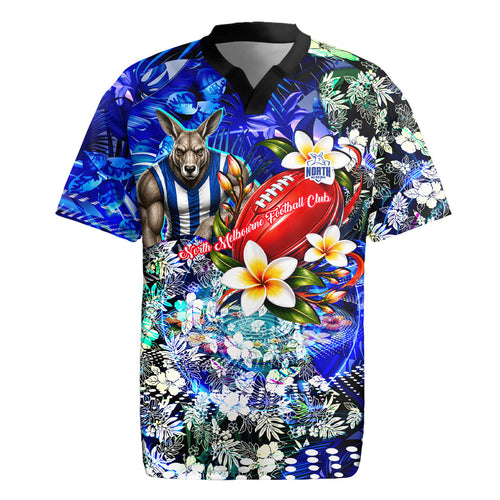 Personalized North Melbourne Football Kangaroos Rugby Jersey Tropical Hibiscus Flowers - Pacific Fusion Style