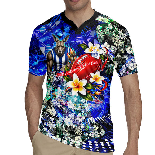 Personalized North Melbourne Football Kangaroos Rugby Jersey Tropical Hibiscus Flowers - Pacific Fusion Style