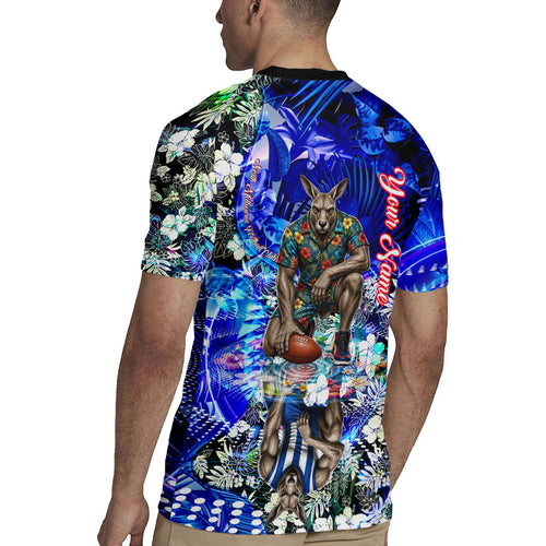 Personalized North Melbourne Football Kangaroos Rugby Jersey Tropical Hibiscus Flowers - Pacific Fusion Style